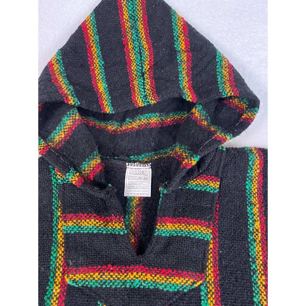 Salttex Baja Hoodie Pullover - XL Black Striped Rasta Style Men's Sweatshirt